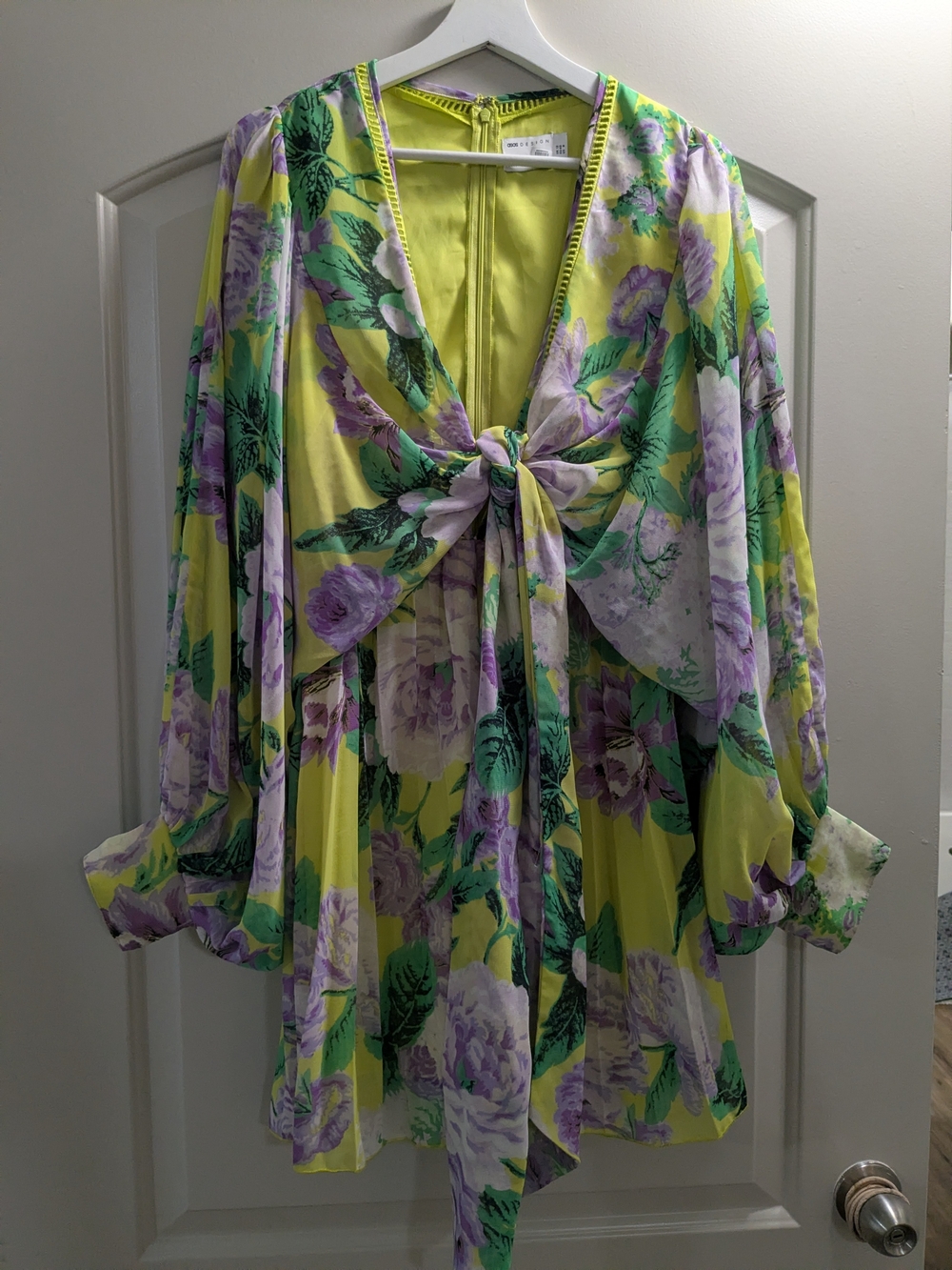 ASOS Design Floral Tie Front Dress Jumpsuit Lime Purple Fits Size 4 Tagged 8